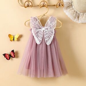 Butterfly wings tulle fairy dress plum lavender garden baby girl embroidered